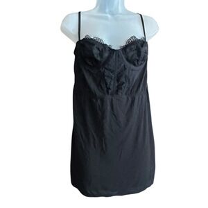 Urban Outfitters Black Lace Trim Corset Slip Dress Large Mini Lingerie Babydoll